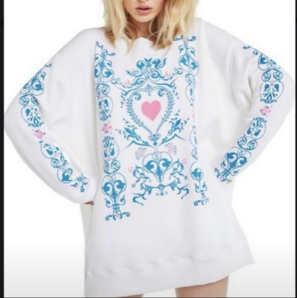 Wildfox XS Oversized Wildcard Road trip Sweatshirt Loungewear Cozy Mini Dress